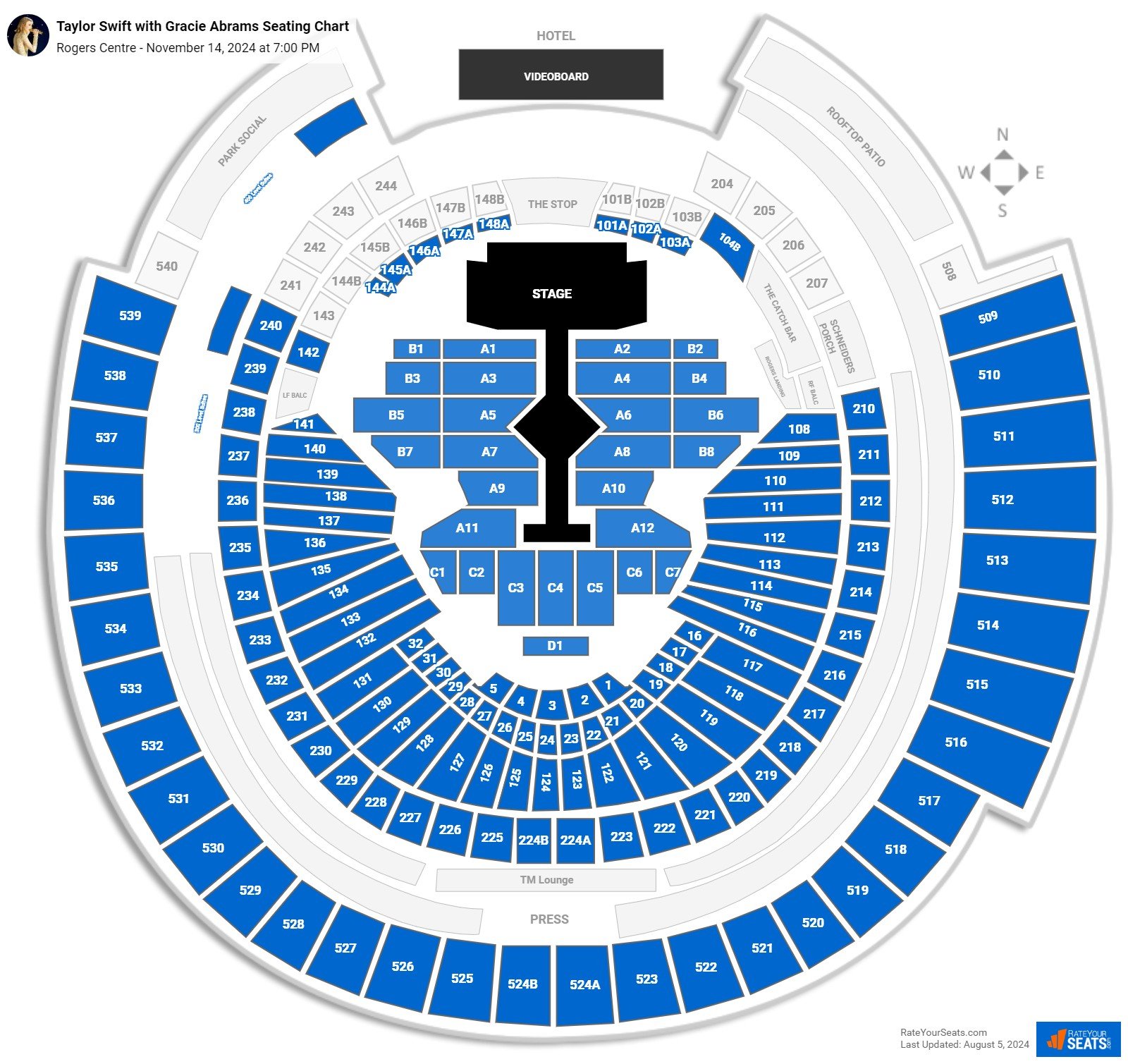 Taylor Swift Rogers Centre Toronto Seating Chart： Best Seats & Tips