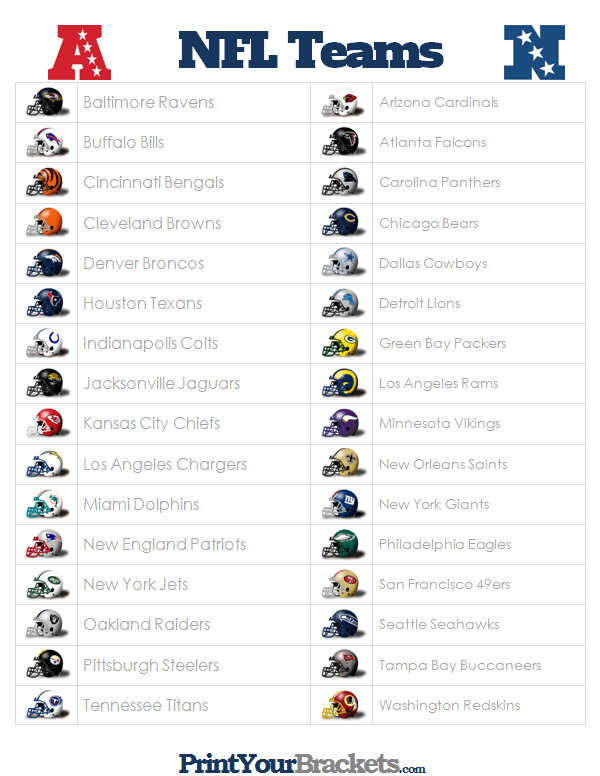 list of nfl teams alphabetically