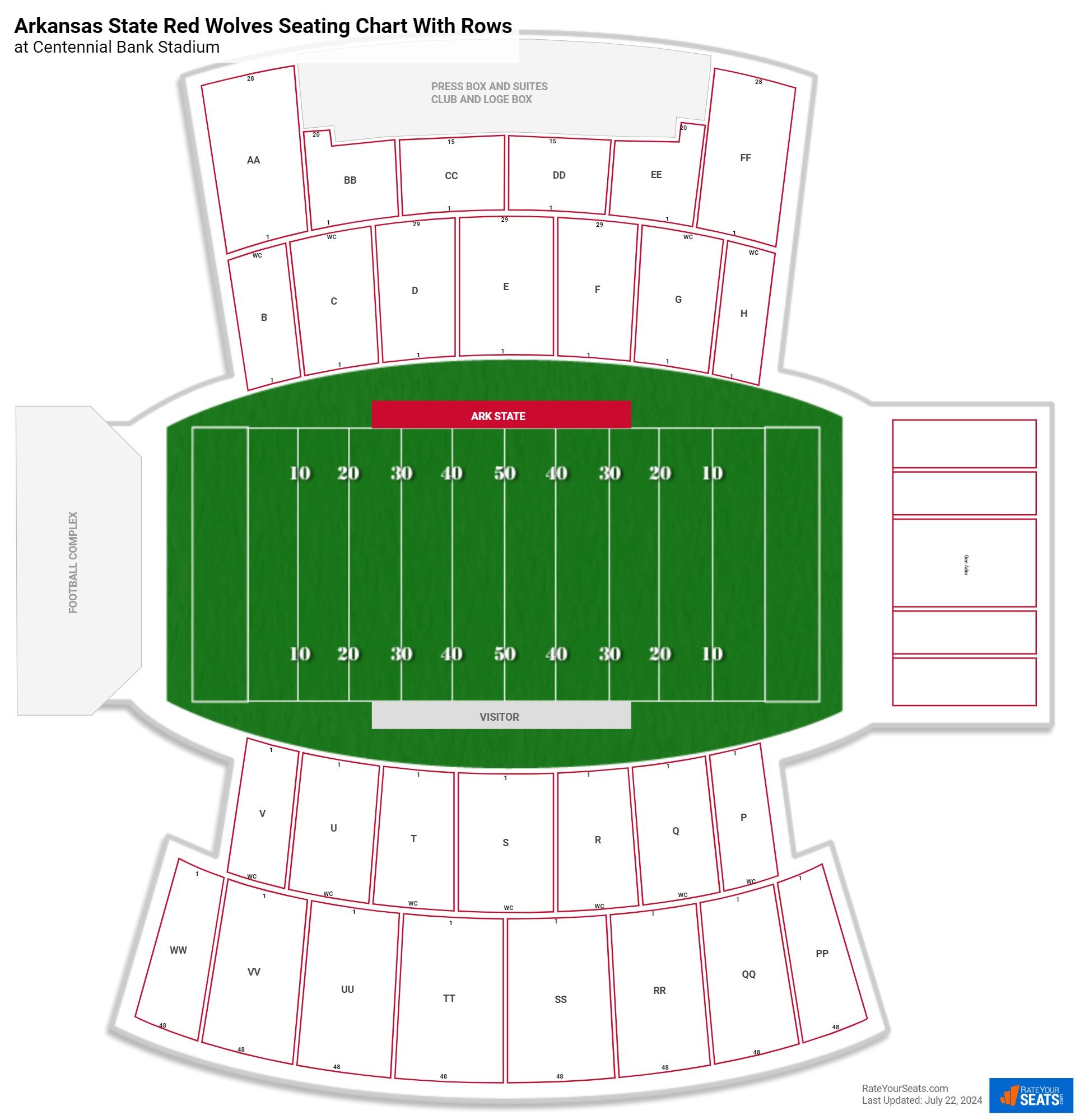 Arkansas State Football Seating Guide: Detailed Centennial Bank Stadium Map