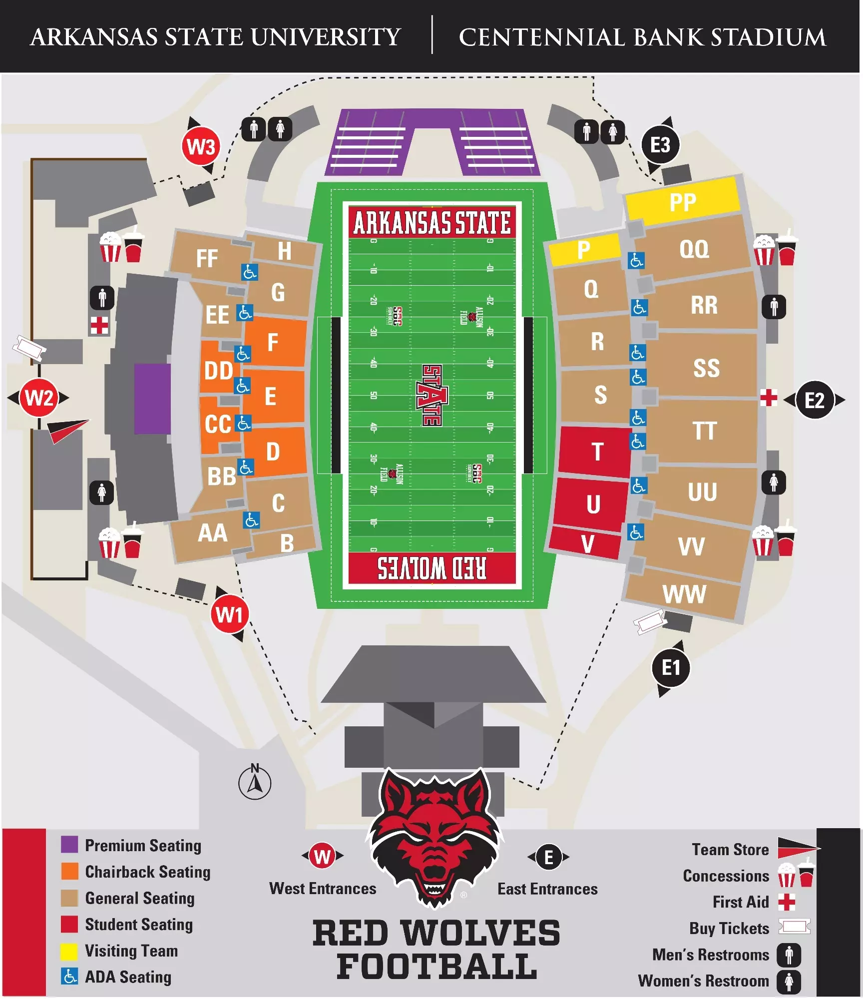 Arkansas State Football Seating Guide: Detailed Centennial Bank Stadium Map