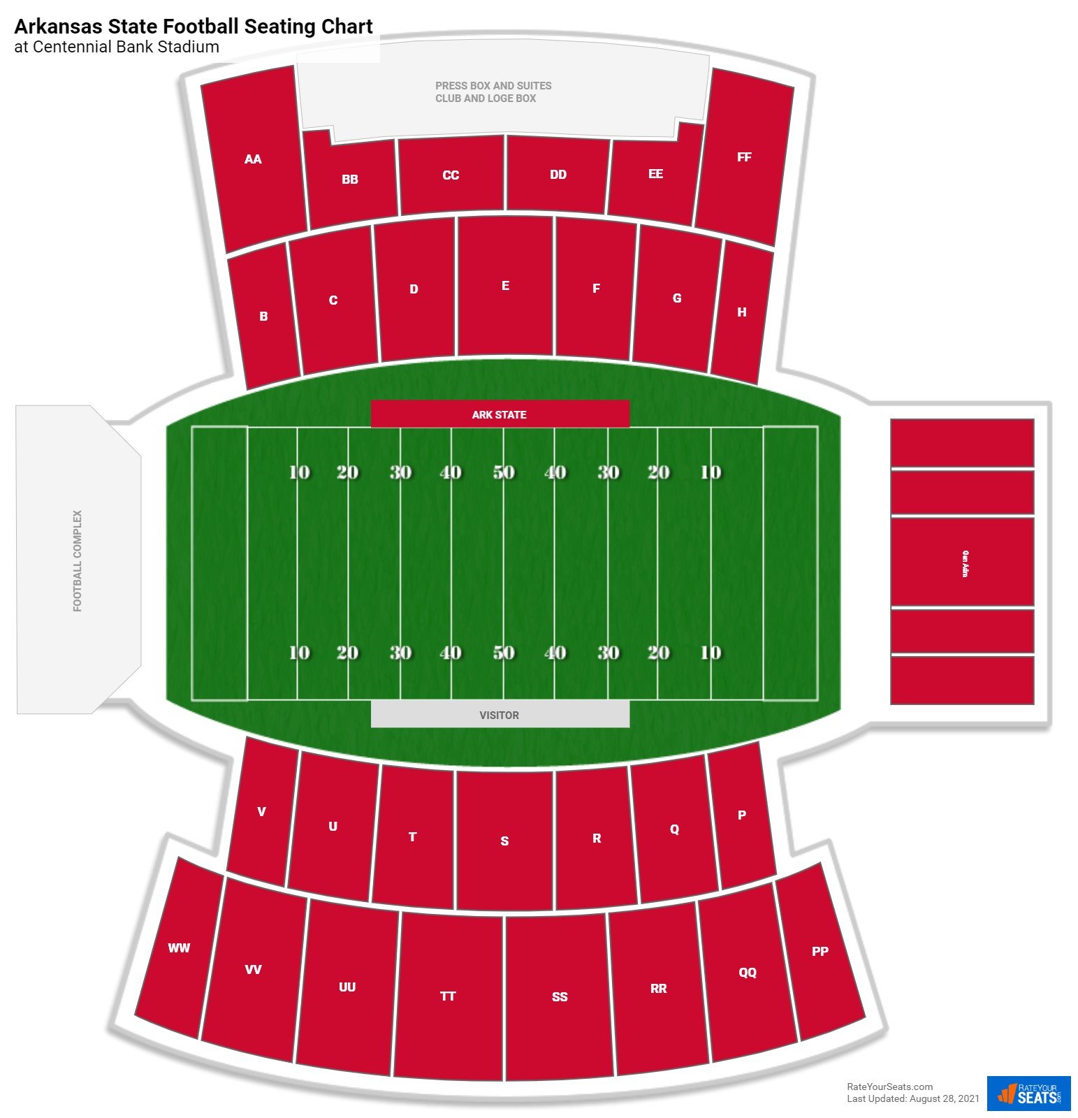 Arkansas State Football Seating Guide: Detailed Centennial Bank Stadium Map